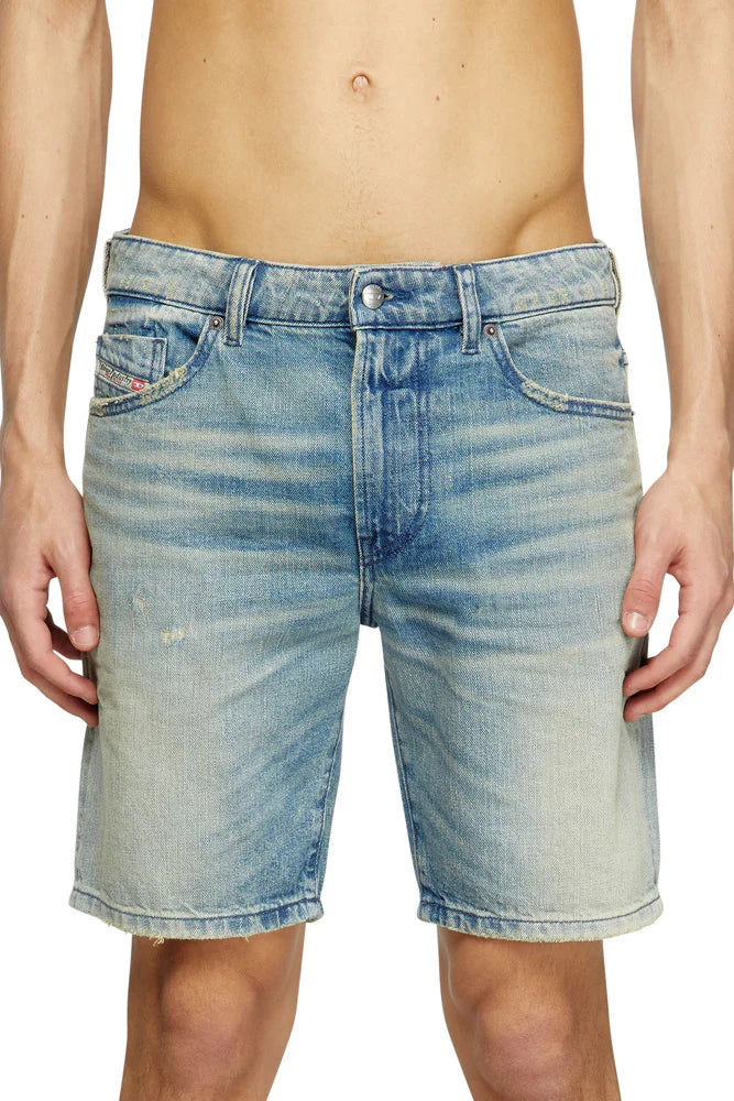 Slim shorts in worn-effect denim