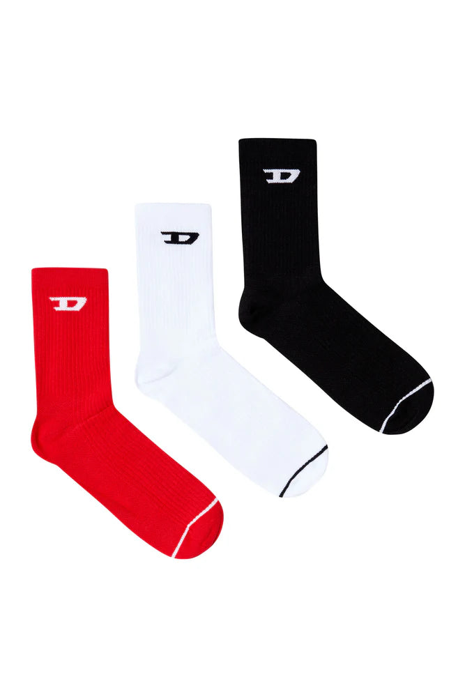 Three-pack ribbed socks with D logo