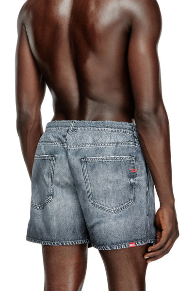 Mid-length trompe l'oeil-denim swim shorts