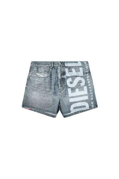 Mid-length trompe l'oeil-denim swim shorts