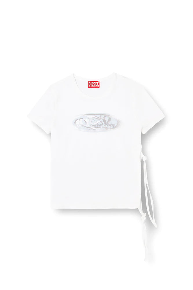 Tie-side T-shirt with logo graphic