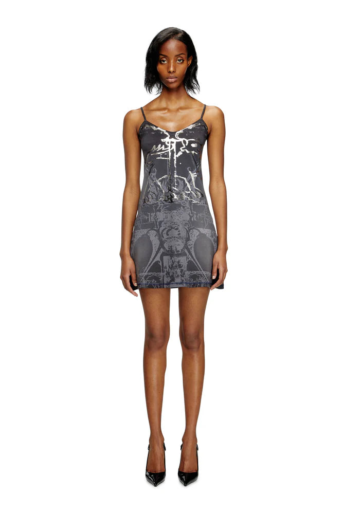 Mini dress with foil print