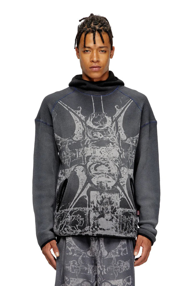 Faded waffle hoodie with graphic print