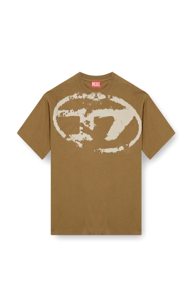 T-shirt with distressed flocked logo