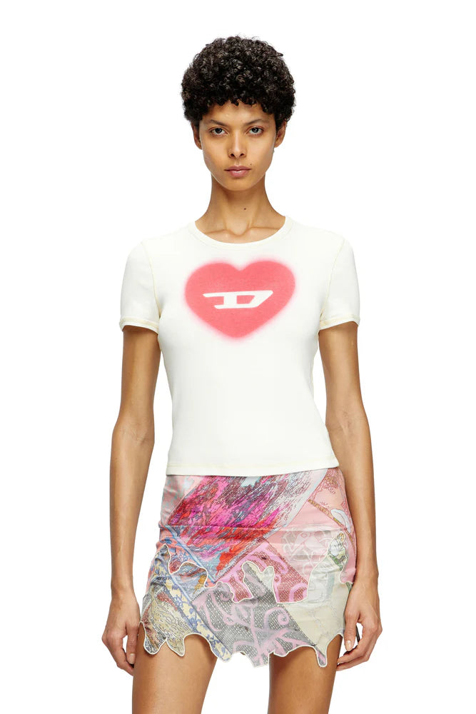 Ribbed T-shirt with watercolour heart D