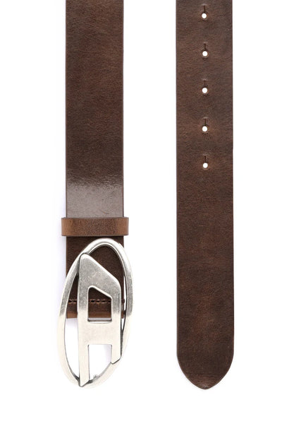 Leather belt with D buckle