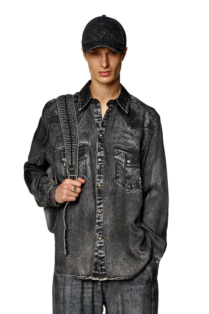 Fluid shirt with denim print