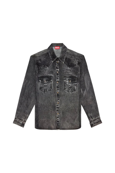 Fluid shirt with denim print