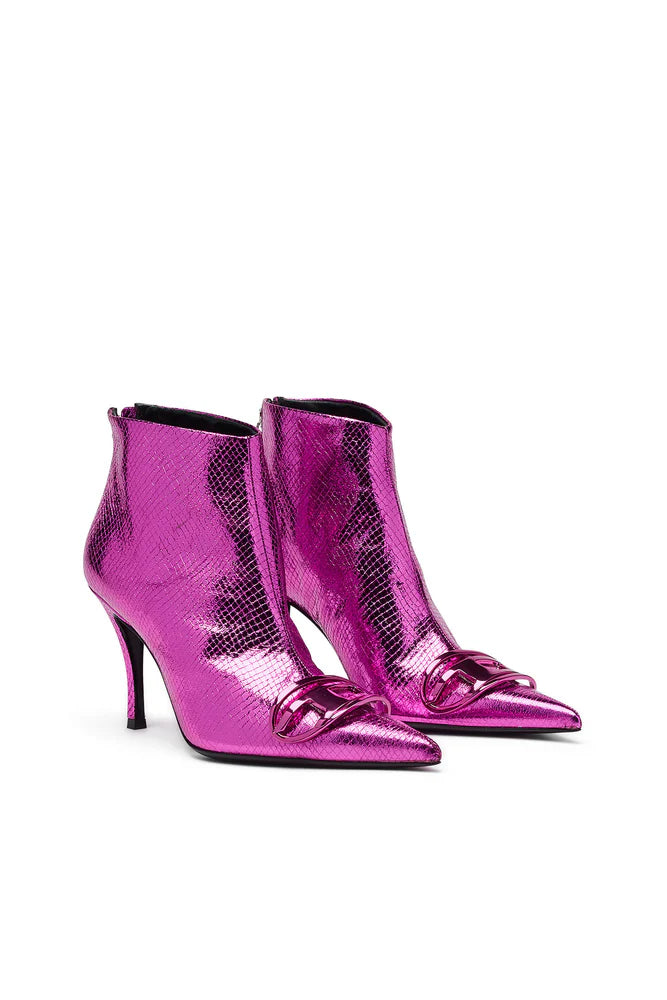 D-Venus-Patent snake-effect ankle boots