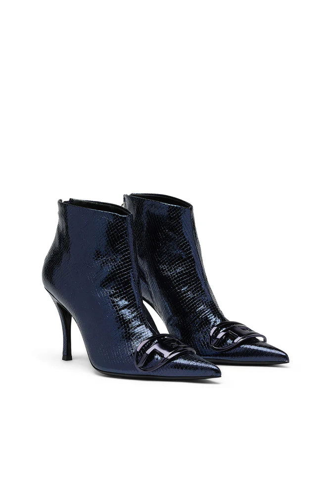D-Venus-Patent snake-effect ankle boots
