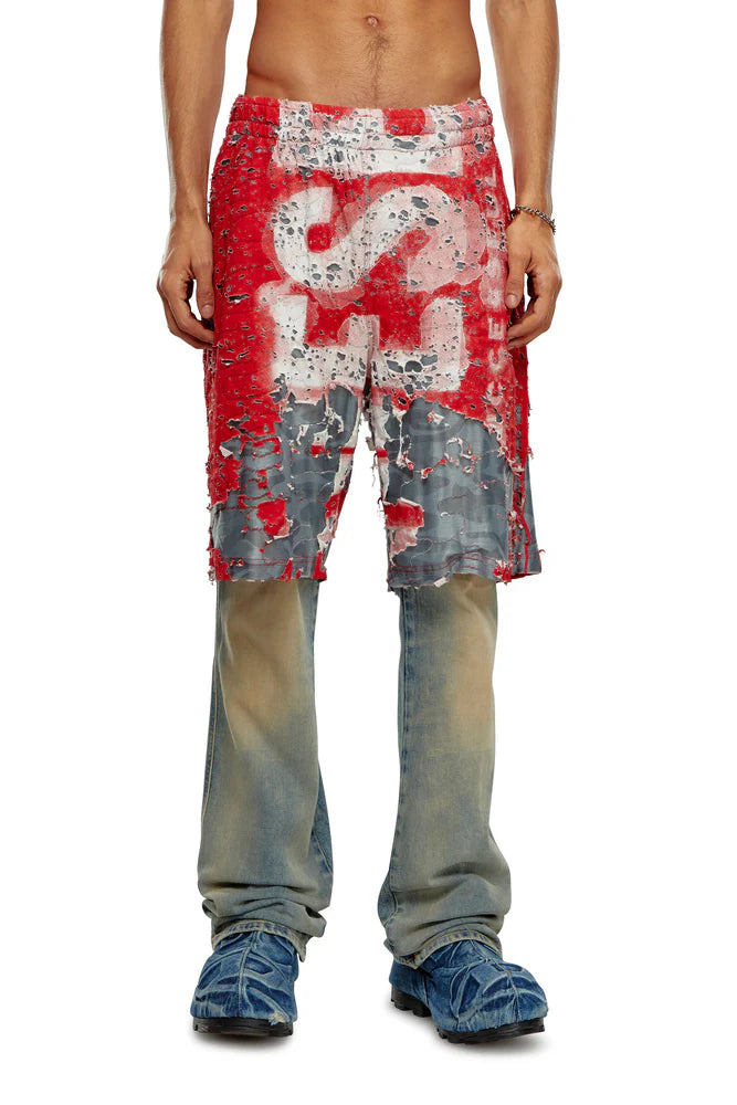 Logo shorts in destroyed jersey