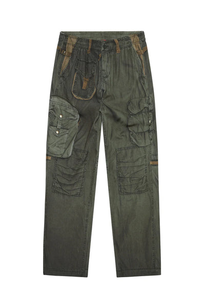 Trompe l'oeil trousers with military print