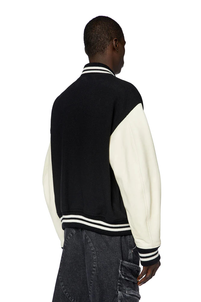 Bomber jacket in leather and wool