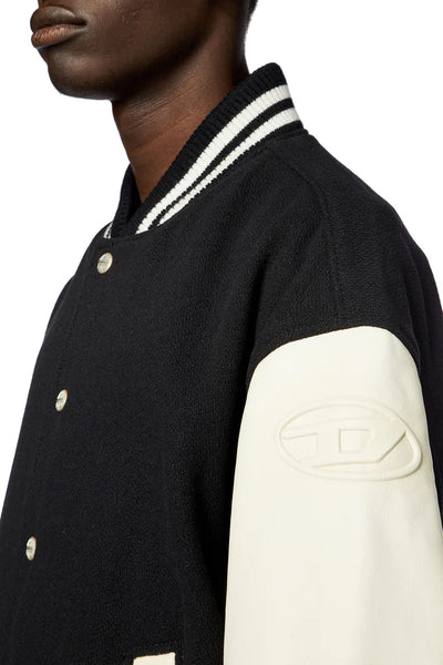 Bomber jacket in leather and wool